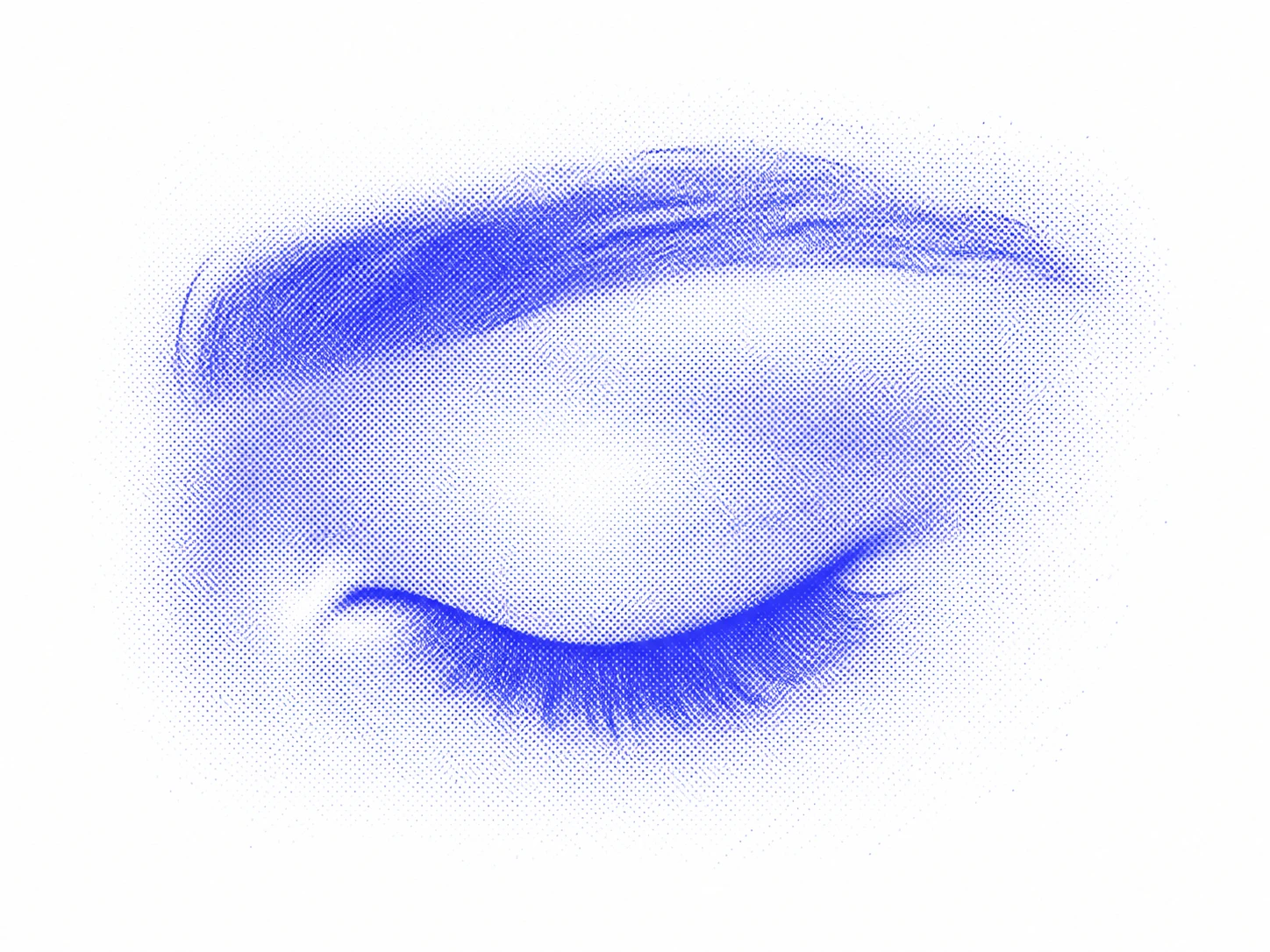 Interprétation graphique bleue d’un œil fermé aux cils naturellement recourbés